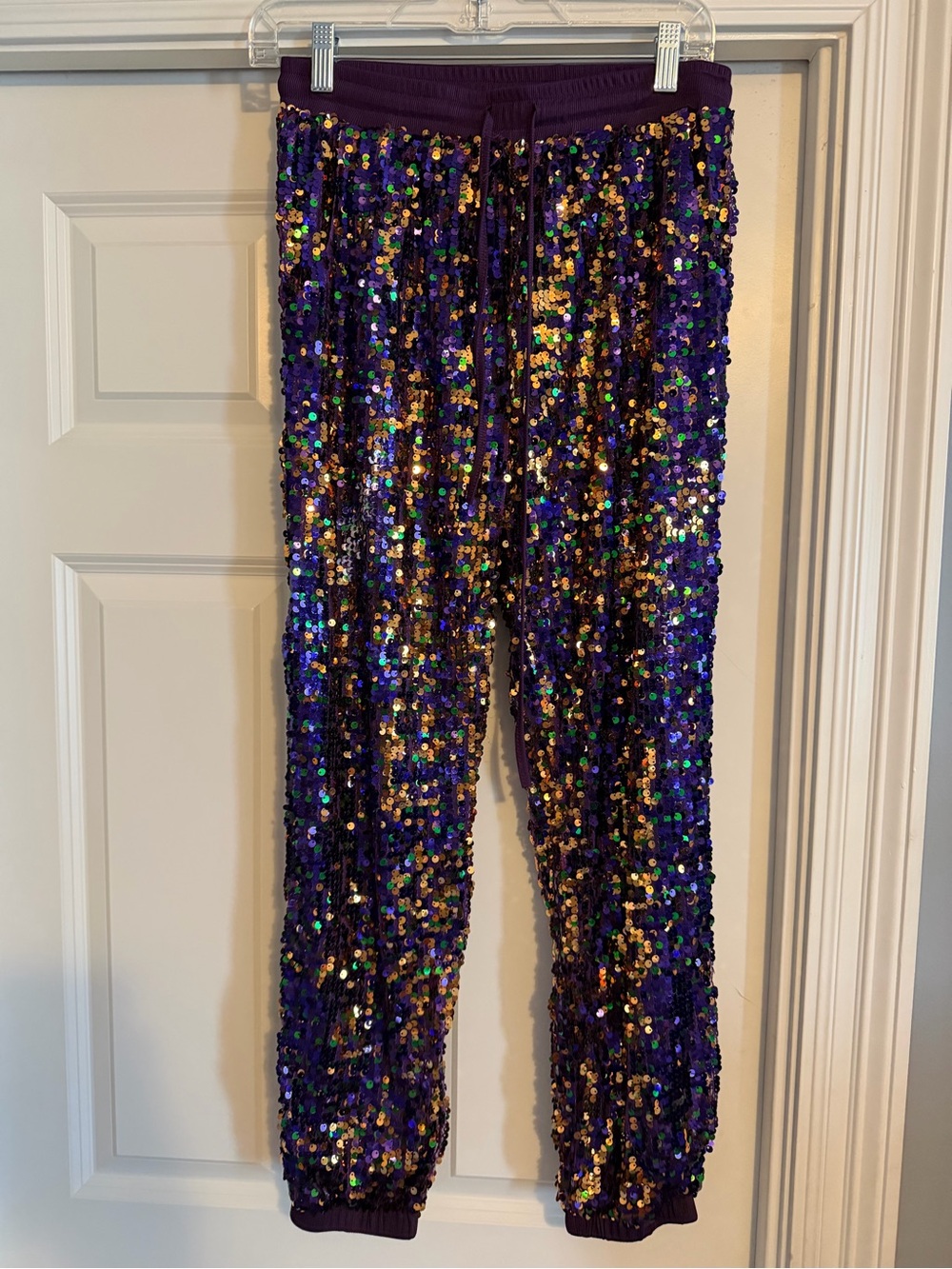 Mardi Gras Purple Sequin Jogger Pants - women’s